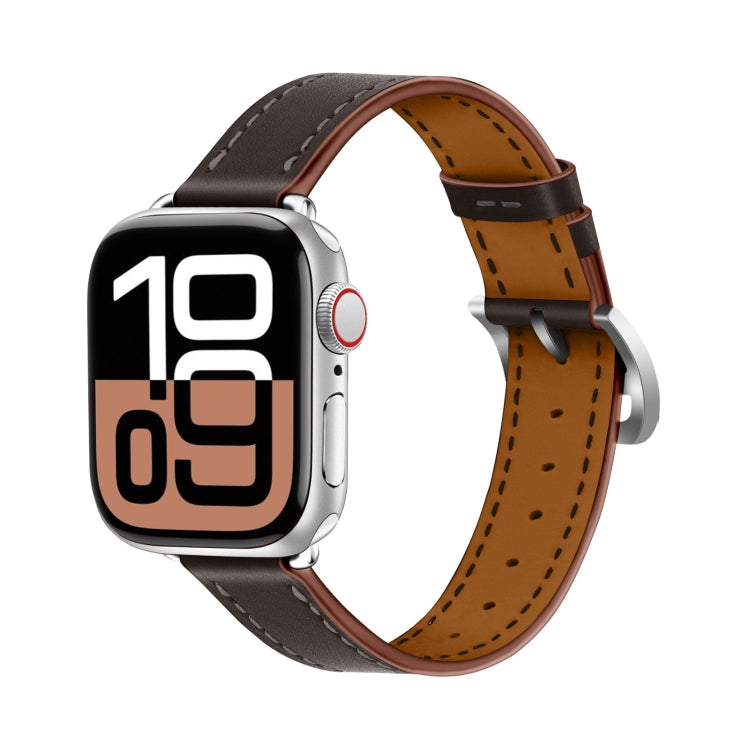 For Apple Watch 46mm / 49mm / 45mm / 44mm Classic Connector Buckle Slim Cow Real Leather Watch Band(Dark Brown)