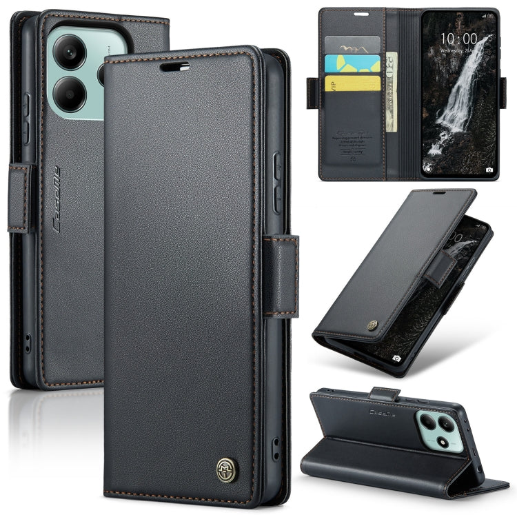 For Redmi Note 14 5G CaseMe 023 Butterfly Buckle Litchi Texture RFID Anti-theft Leather Phone Case(Black)
