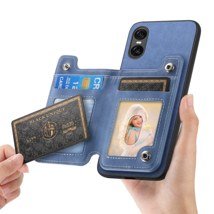 For Sony Xperia 10 VI Retro MagSafe Zipper Wallet Card Bag Back Phone Case(Blue)