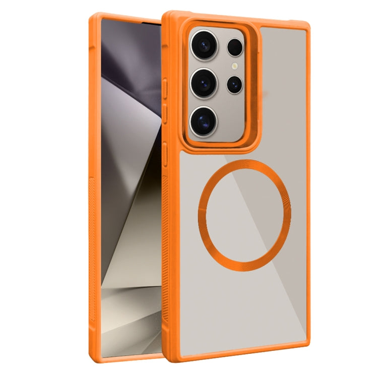 For Samsung Galaxy S25 Ultra 5G Plated CD Texture MagSafe Acrylic Hybrid TPU Phone Case(Orange)