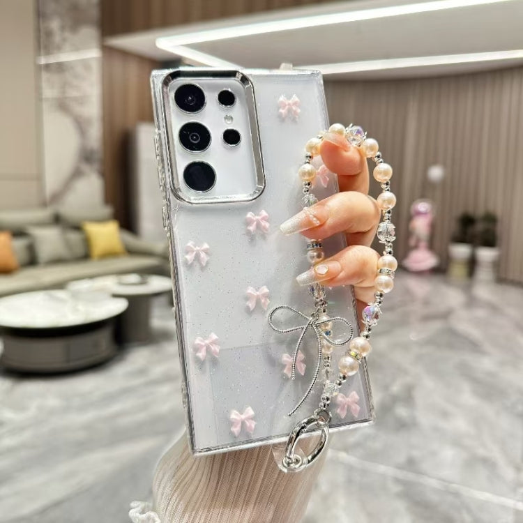 For Samsung Galaxy S25 Ultra 5G Little Fresh Bow Bracelet Chain TPU Phone Case(Pink)