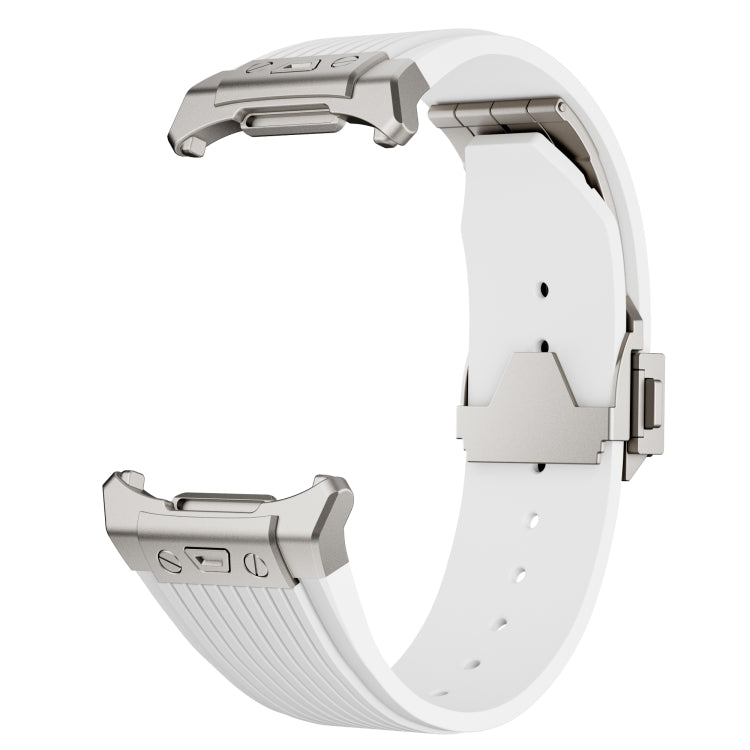 For Samsung Galaxy Watch Ultra 47mm Titanium Connector Silver Buckle Silicone Watch Band(Starlight)