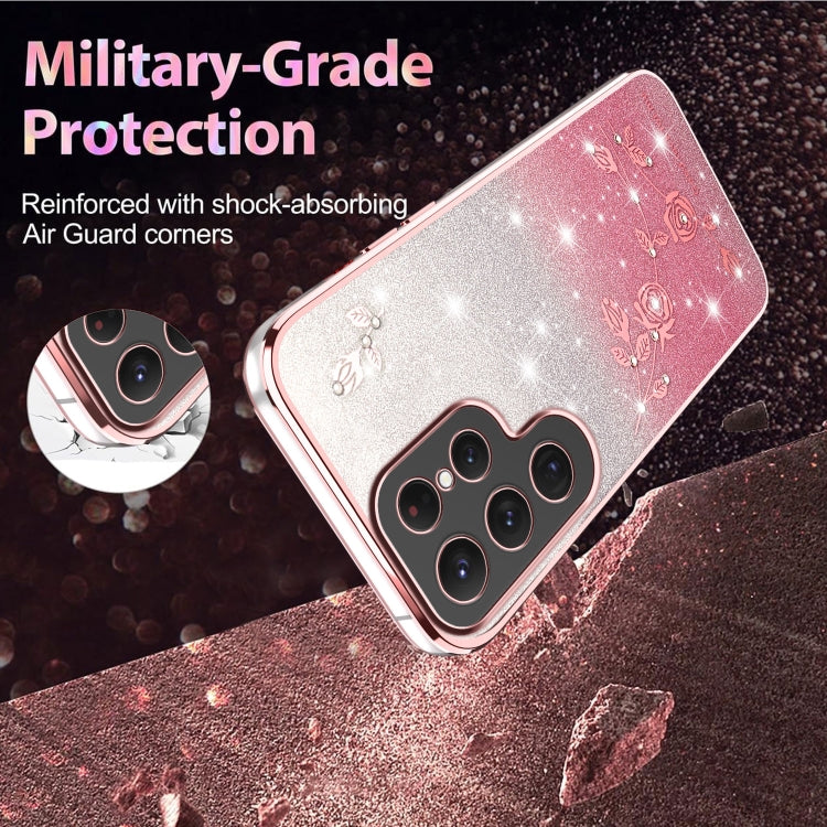 For Samsung Galaxy S25 5G Gradient Glitter Flower All-inclusive Phone Case(Pink)