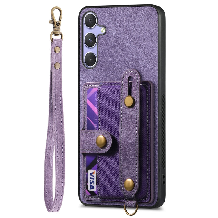 For Samsung Galaxy S25 Ultra 5G Retro Cross Wristband Wallet Leather Back Phone Case(Purple)
