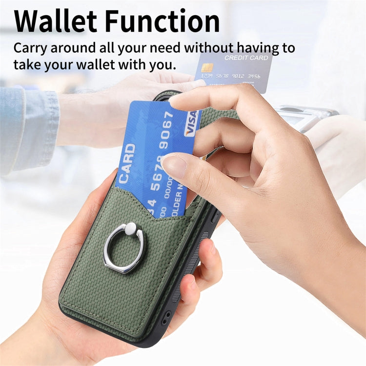 For Samsung Galaxy S25 Ultra 5G Carbon Fiber Card Wallet Ring Phone Case(Khaki)