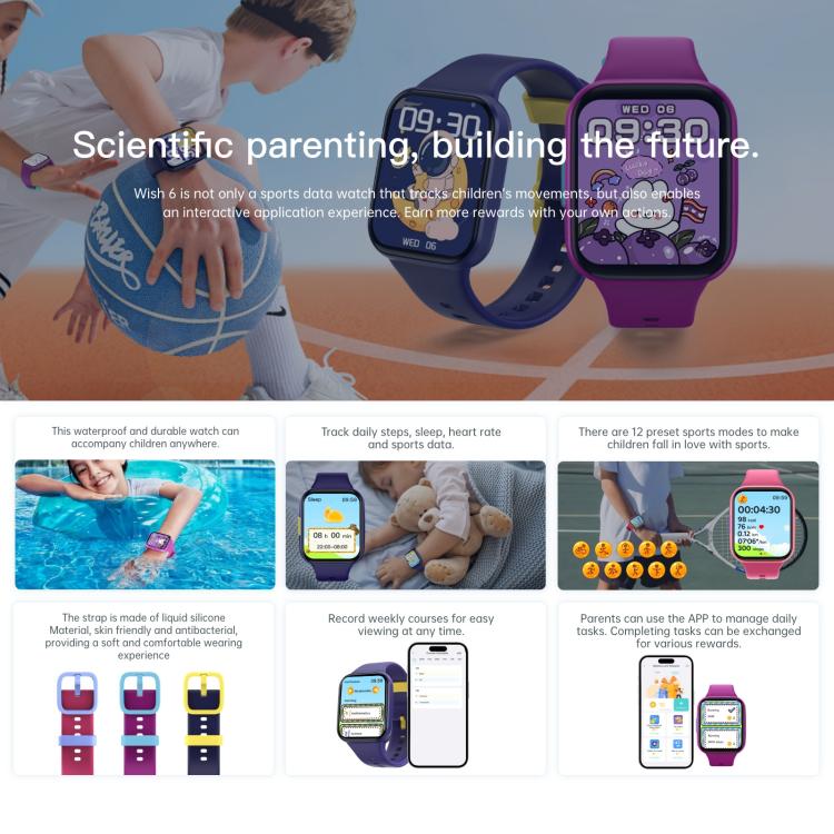 Wish 6 1.69 inch TFT Color Screen IP68 Water-resistant Children Companion Smart Watch(Pink)
