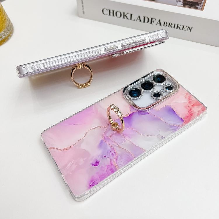For Samsung Galaxy S25 Ultra 5G Electroplated Marble Texture Ring Holder Phone Case(Blue Green S9)