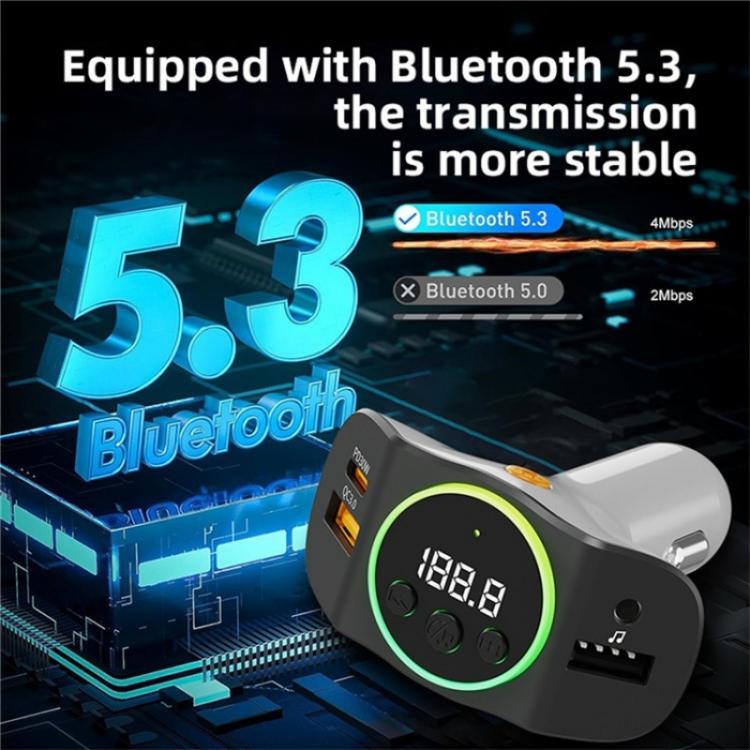 C8 Bluetooth 5.3 Receiver Hands-Free Calling with AUX Port Dual USB Port Car Charger(Grey)