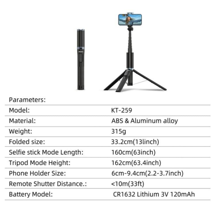 JMARY KT-259 360 Degree Rotating Phone Clip Retractable Selfie Stick Tripod - free shipping - PMC TechLife - Order now!