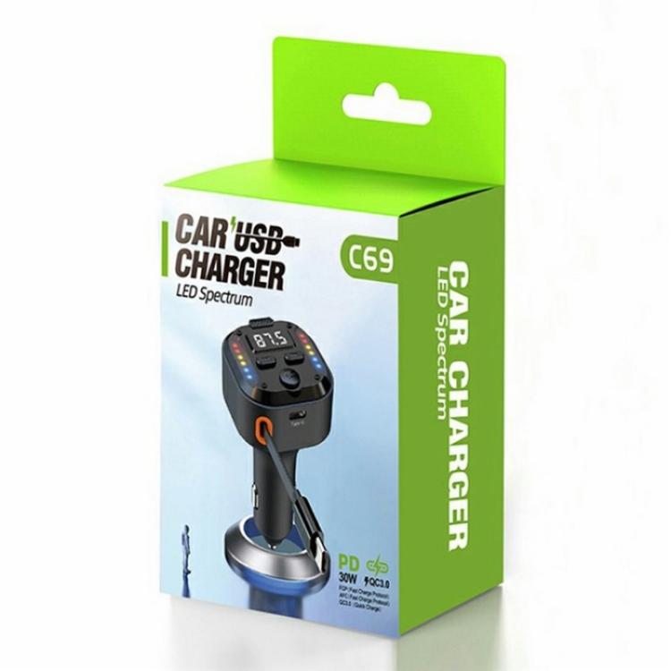 C69 PD 30W Fast Charger FM Transmitter Bluetooth Car Charger with Type-C Extendable Cable - Bluetooth Car Kits by PMc TechLife | Online Shopping South Africa | PMc TechLife | Buy Now Pay Later Mobicred