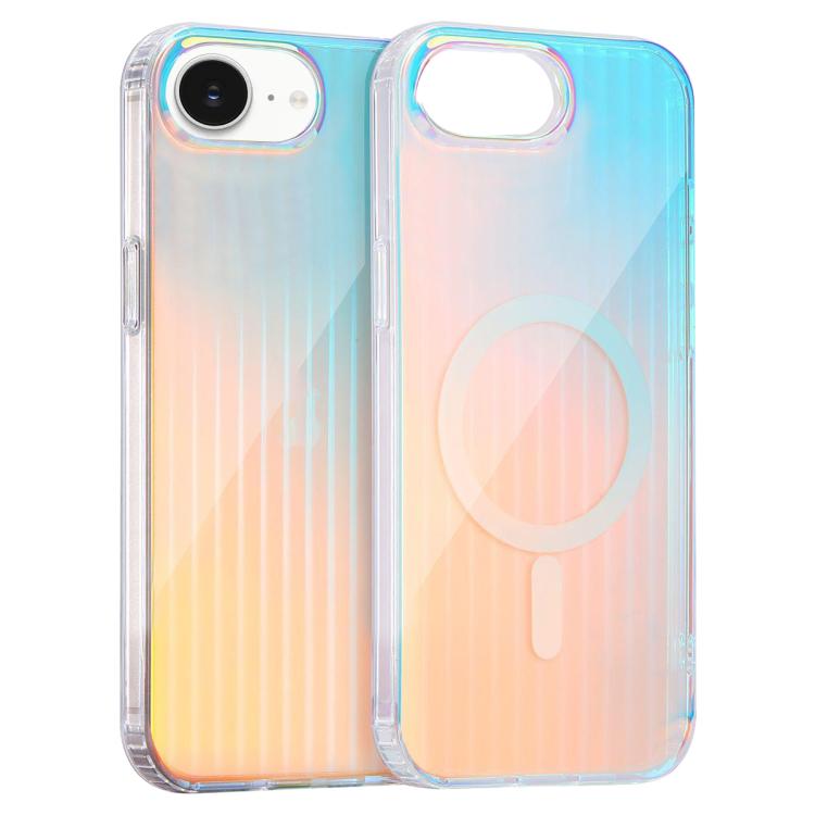 For iPhone 16e Laser Engraved Texture MagSafe Phone Case(Vertical Stripes)