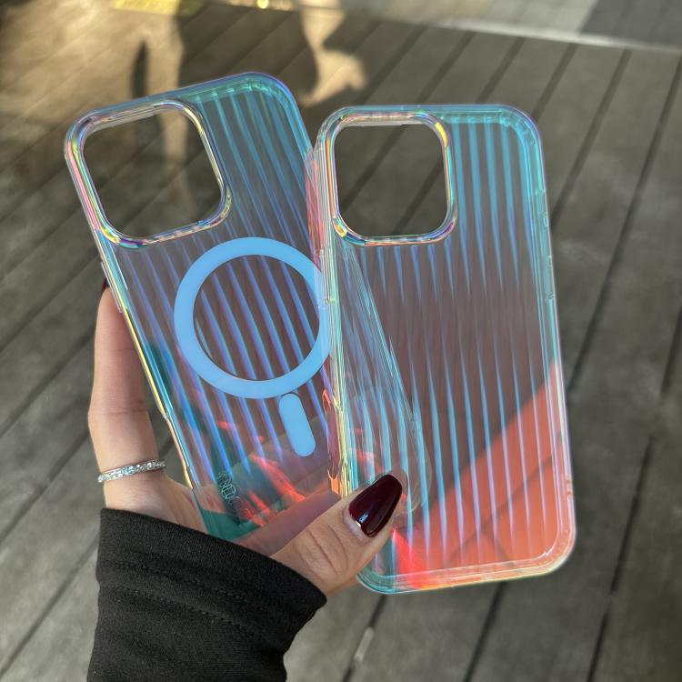 For iPhone 16e Laser Engraved Texture MagSafe Phone Case(Vertical Stripes)