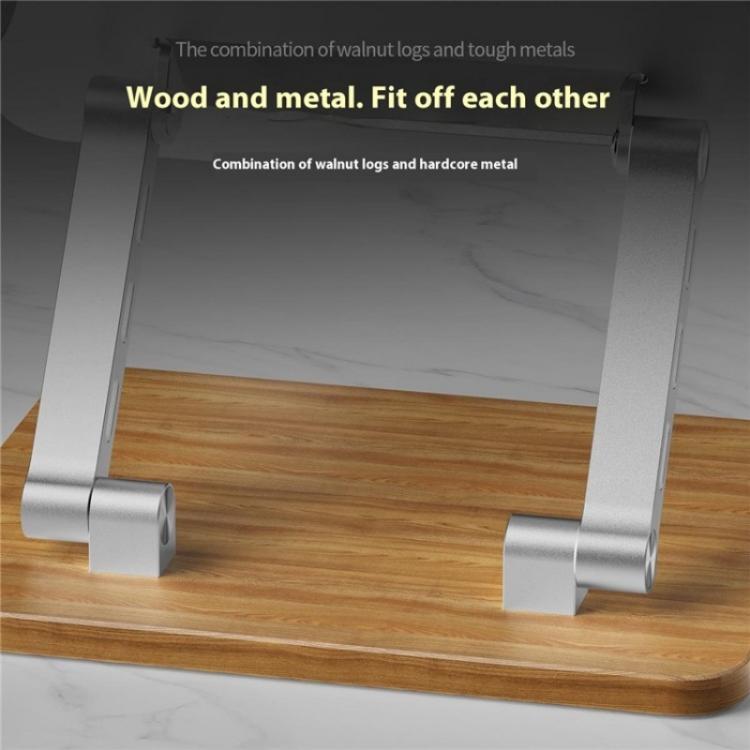J32 Foldable Wood Base Desktop Metal Phone Holder Adjustable Laptop Stand(Grey) - Laptop Stand by PMC Jewellery | Online Shopping South Africa | PMC Jewellery | Buy Now Pay Later Mobicred