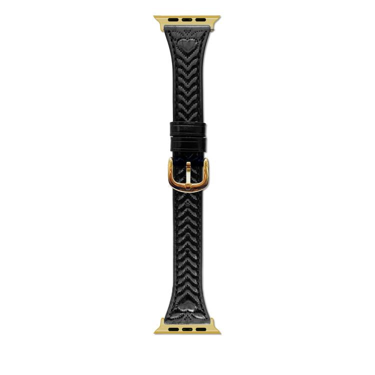 For Apple Watch 46mm / 49mm / 45mm / 44mm Heart-Shaped Embossed Leather Watch Band(Black)