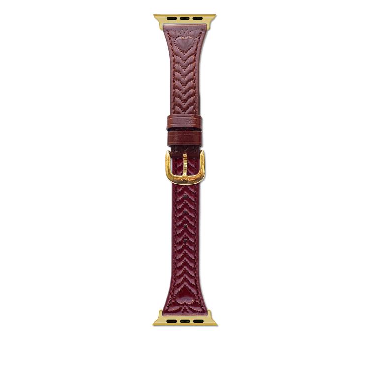 For Apple Watch 46mm / 49mm / 45mm / 44mm Heart-Shaped Embossed Leather Watch Band(Wine Red)