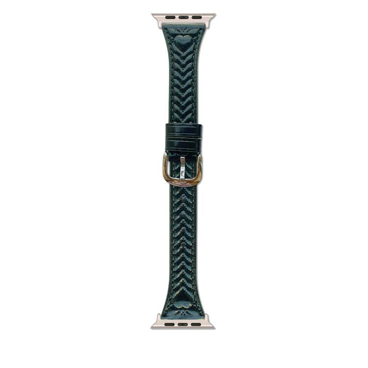 For Apple Watch 46mm / 49mm / 45mm / 44mm Heart-Shaped Embossed Leather Watch Band(Forest Green)