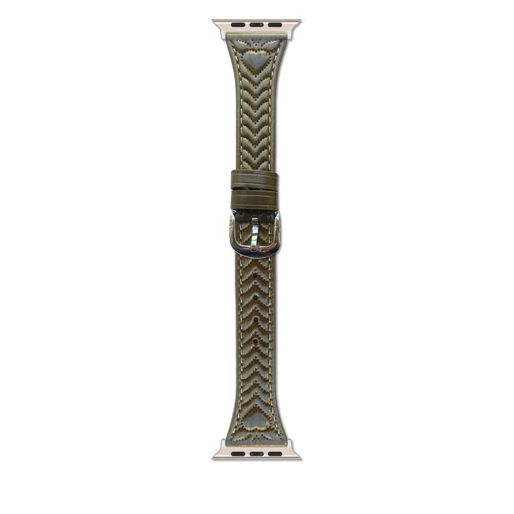 For Apple Watch 42mm / 41mm / 40mm / 38mm Heart-Shaped Embossed Leather Watch Band(Vintage Green)