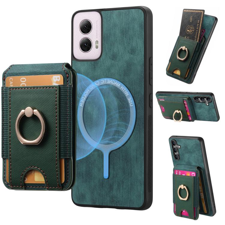 For Motorola Moto G Power 5G 2024 Retro Splitable Magnetic Stand Card Bag Leather Phone Case(Green)