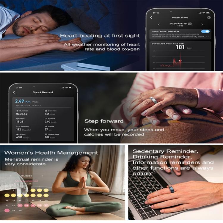 R10 SIZE 7 Smart Ring, Support Heart Rate / Blood Oxygen / Sleep / Multiple Sports Modes(Black) - free shipping - PMC Jewellery - Order now!