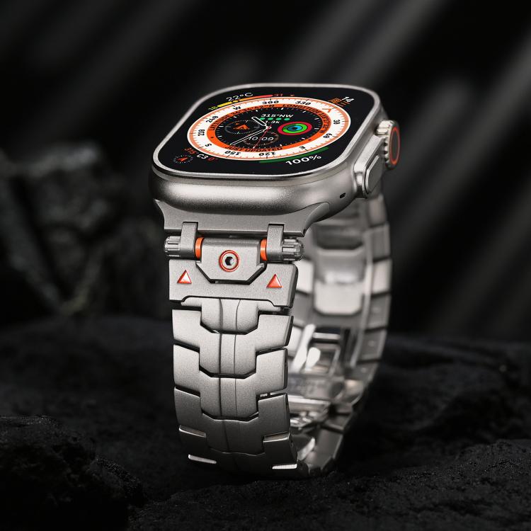 For Apple Watch 46mm / 49mm / 45mm / 44mm Stainless Steel Iron Man Butterfly Buckle Metal Watch Band(Silver Orange) - free shipping - PMC TechLife - Order now!