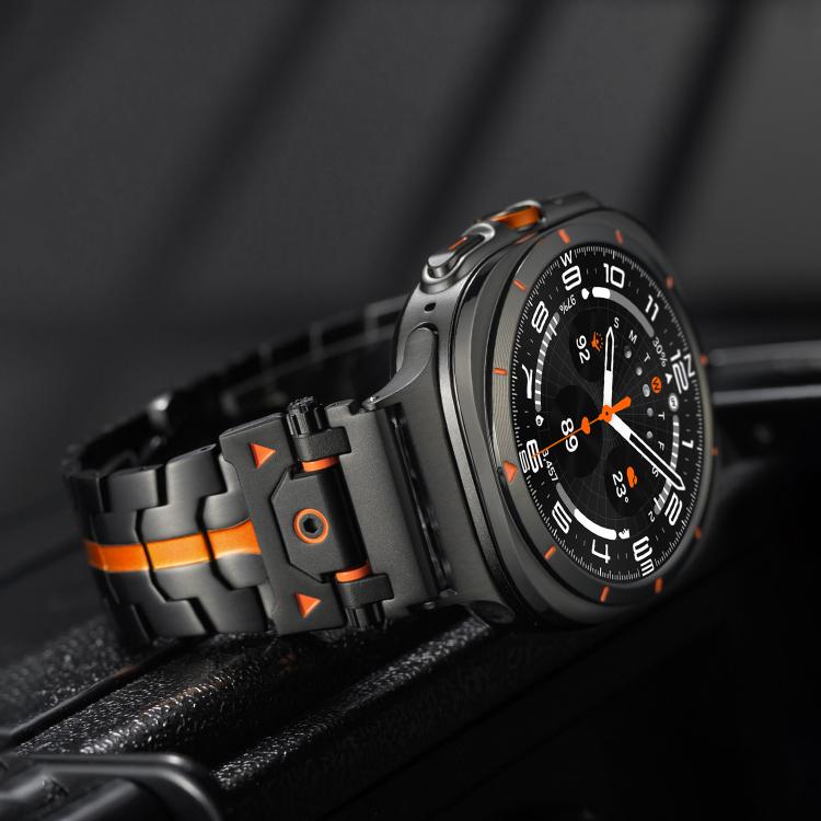 For Samsung Galaxy Watch 7 Ultra 47mm Stainless Steel Butterfly Buckle Metal Watch Band(Silver Orange)
