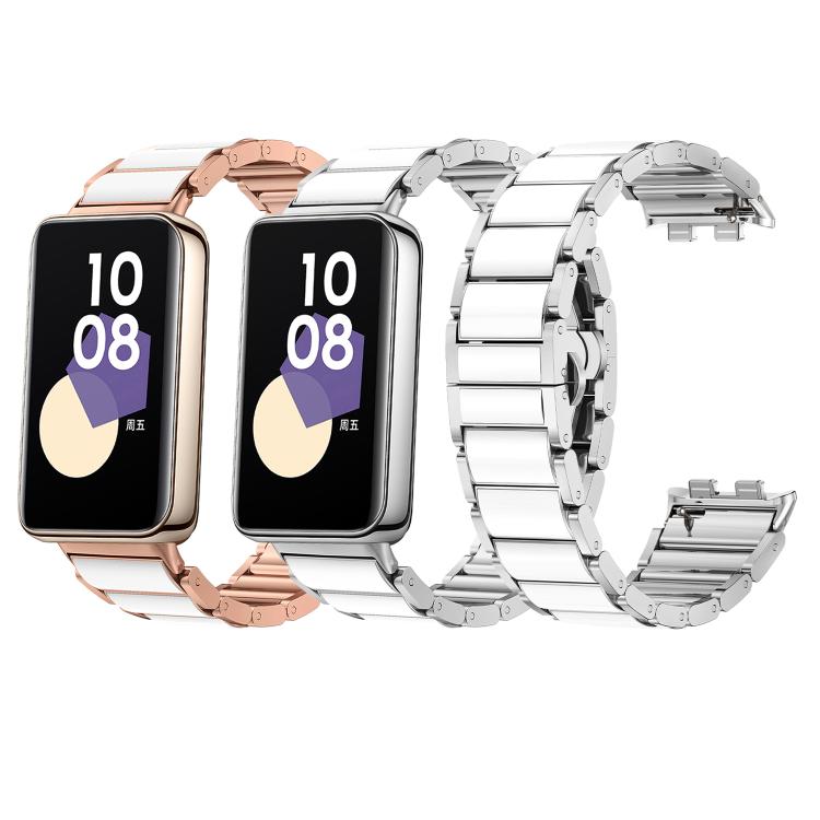 For Honor Band 9 Butterfly Buckle Ceramic White Metal Watch Band(Silver)