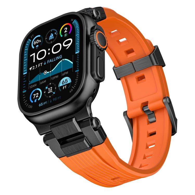 For Apple Watch 46mm / 49mm / 45mm / 44mm Stainless Steel Connector Vertical Grain TPU Watch Band(Orange)
