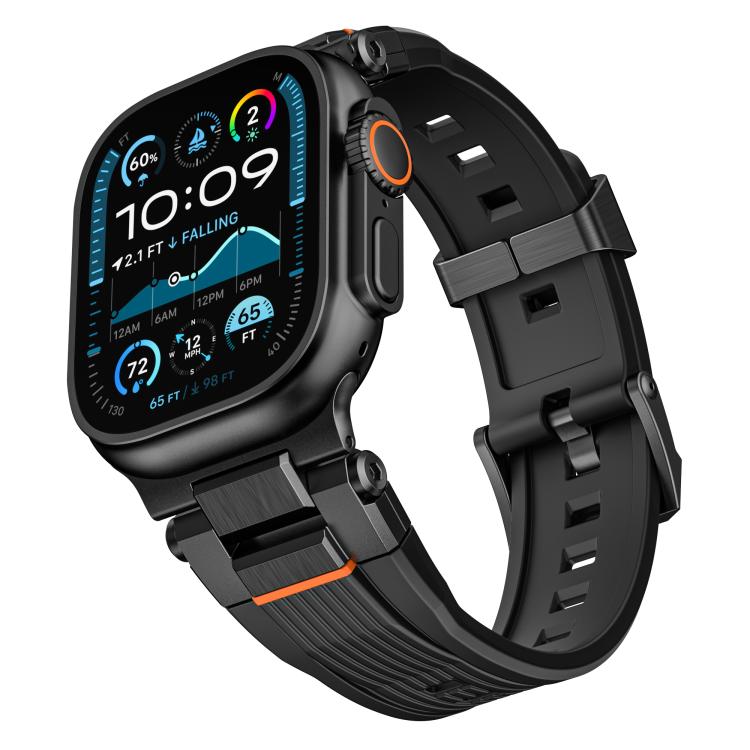 For Apple Watch 46mm / 49mm / 45mm / 44mm Stainless Steel Connector Vertical Grain TPU Watch Band(Black)