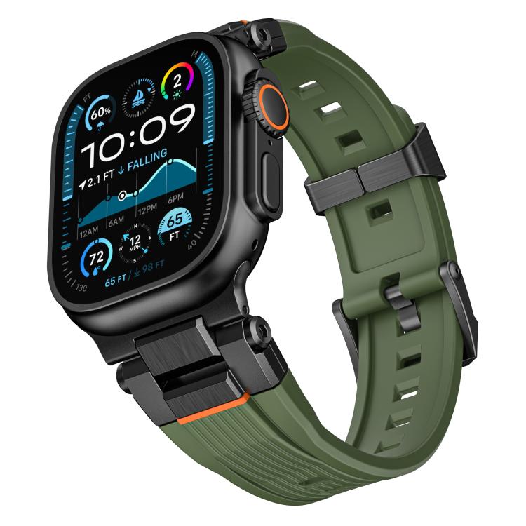 For Apple Watch 46mm / 49mm / 45mm / 44mm Stainless Steel Connector Vertical Grain TPU Watch Band(Army Green)
