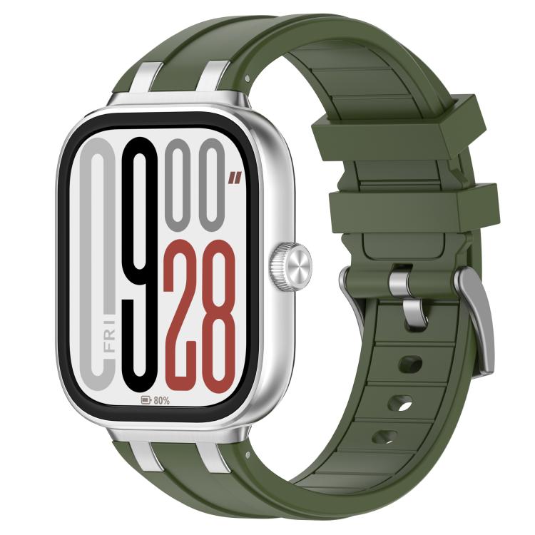 For Redmi Watch 5 / Xiaomi Smart Band 9 Pro Silver Metal Connector Silicone Watch Band(Olive Green)