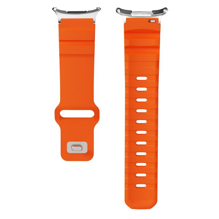 For Samsung Galaxy Watch Ultra 47mm Silver Connector Reverse Buckle Fluororubber Watch Band(Orange)