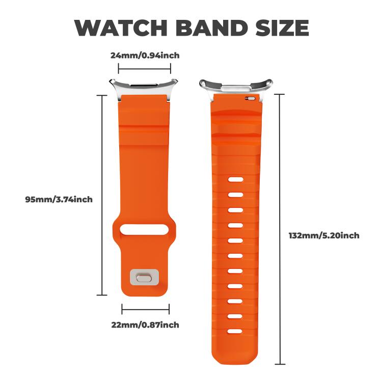 For Samsung Galaxy Watch Ultra 47mm Silver Connector Reverse Buckle Fluororubber Watch Band(Orange)