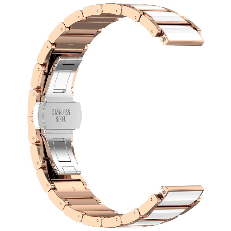 18mm Zinc Alloy Butterfly Buckle Ceramic White Metal Watch Band(Rose Gold+White)