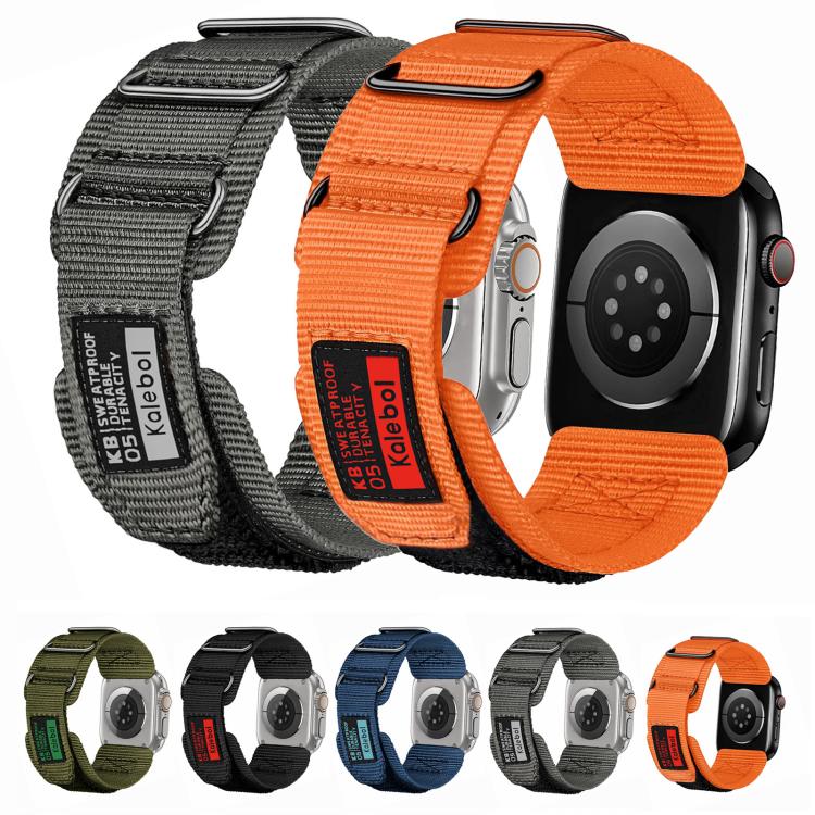 For Apple Watch 42mm / 41mm / 40mm / 38mm Kalebol Hook and Tri-Loop Nylon Watch Band(Black)