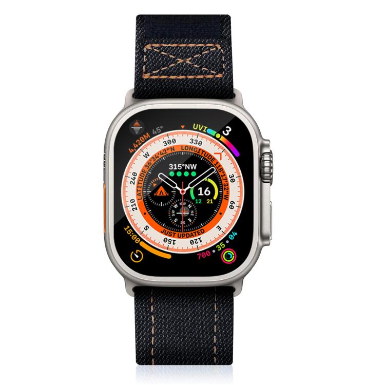 For Apple Watch 42mm / 41mm / 40mm / 38mm Kalebol Cool Denim Nylon Hook and Loop Fastener Watch Band(Black)