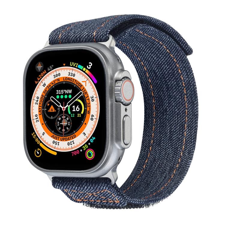 For Apple Watch 46mm / 49mm / 45mm / 44mm Kalebol Cool Denim Nylon Hook and Loop Fastener Watch Band(Gray)