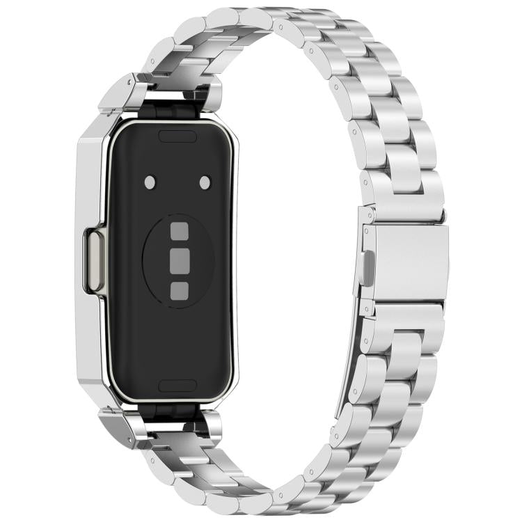 For Huawei Band 10 / 10 NFC / 9 / 9 NFC Watch Frame Integrated Three Beads Stainless Steel Watch Band(Silver)