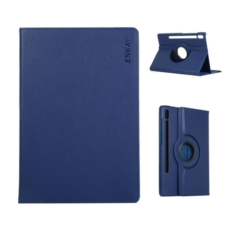 For Samsung Galaxy Tab S10 FE / S9 FE / S9 ENKAY 360 Degree Rotation Litchi Leather Smart Tablet Case(Dark Blue) - free shipping - PMC Jewellery - Order now!