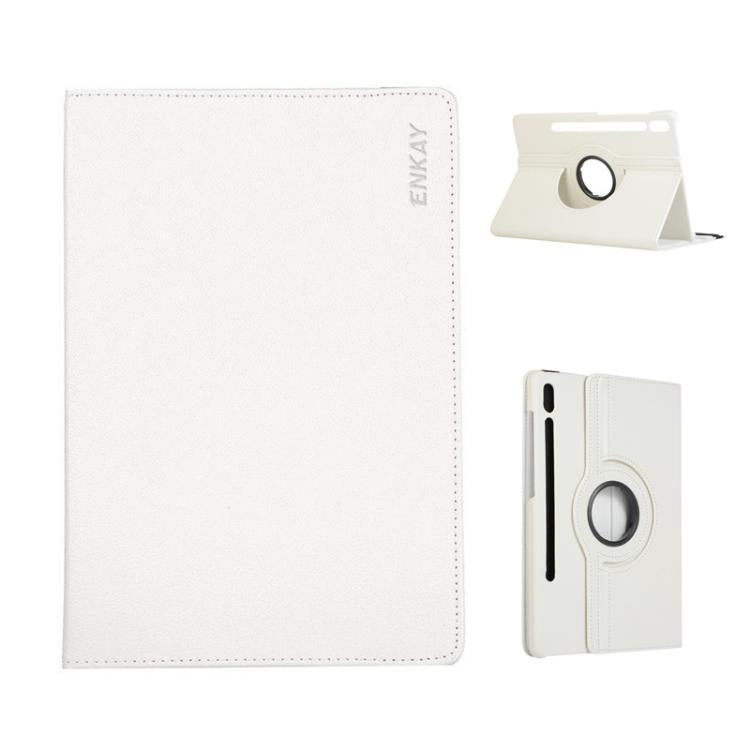 For Samsung Galaxy Tab S10+ / S9 FE+ / S9+ ENKAY 360 Degree Rotation Litchi Leather Smart Tablet Case(White) - free shipping - PMC Jewellery - Order now!