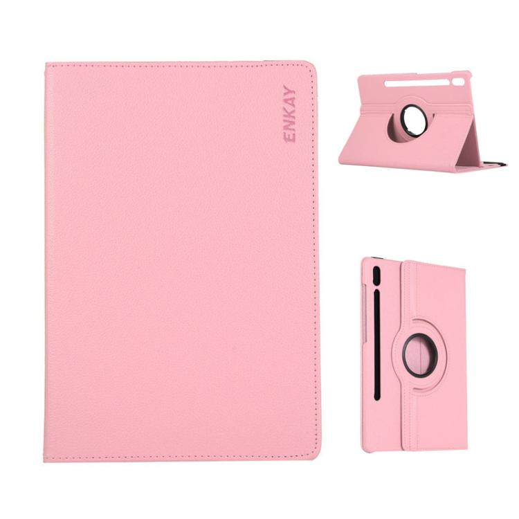 For Samsung Galaxy Tab S10+ / S9 FE+ / S9+ ENKAY 360 Degree Rotation Litchi Leather Smart Tablet Case(Pink) - free shipping - PMC Jewellery - Order now!