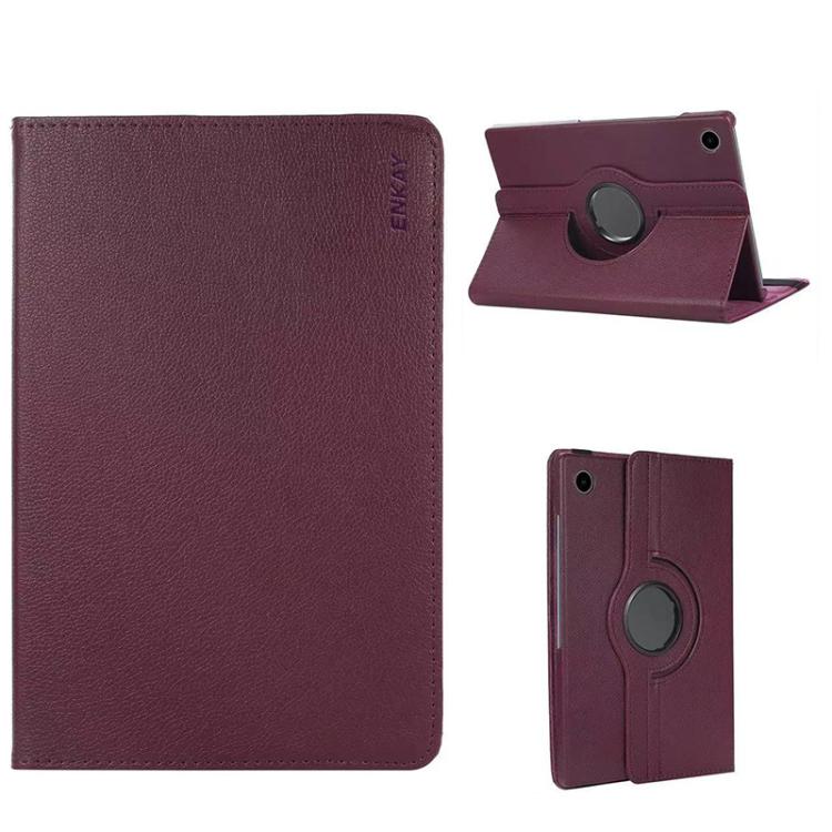 For Samsung Galaxy Tab A9 8.7 ENKAY 360 Degree Rotation Litchi Leather Smart Tablet Case(Dark Purple)