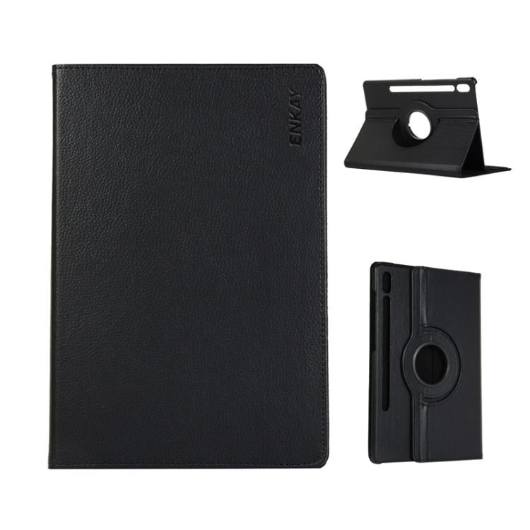 For Samsung Galaxy Tab S10 Ultra / S9 Ultra ENKAY 360 Degree Rotation Litchi Leather Smart Tablet Case(Black) - free shipping - PMC Jewellery - Order now!
