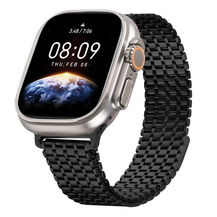 For Apple Watch 46mm / 49mm / 45mm / 44mm Nine-Bead Magnetic Loop Steel Watch Band(Black)