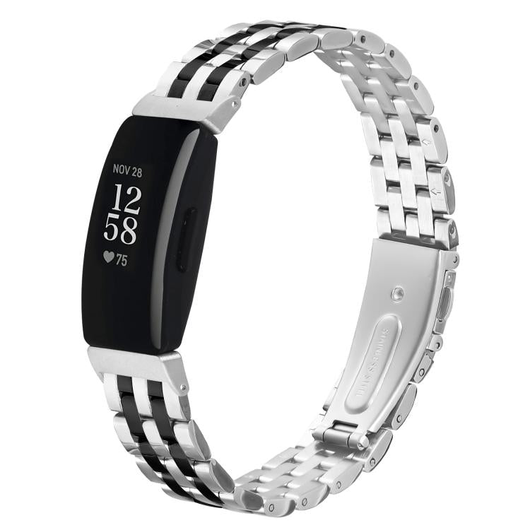 For Fitbit Inspire 1 / Inspire 2 Five Beads Slingshot Buckle Steel Watch Band(Silver Black)