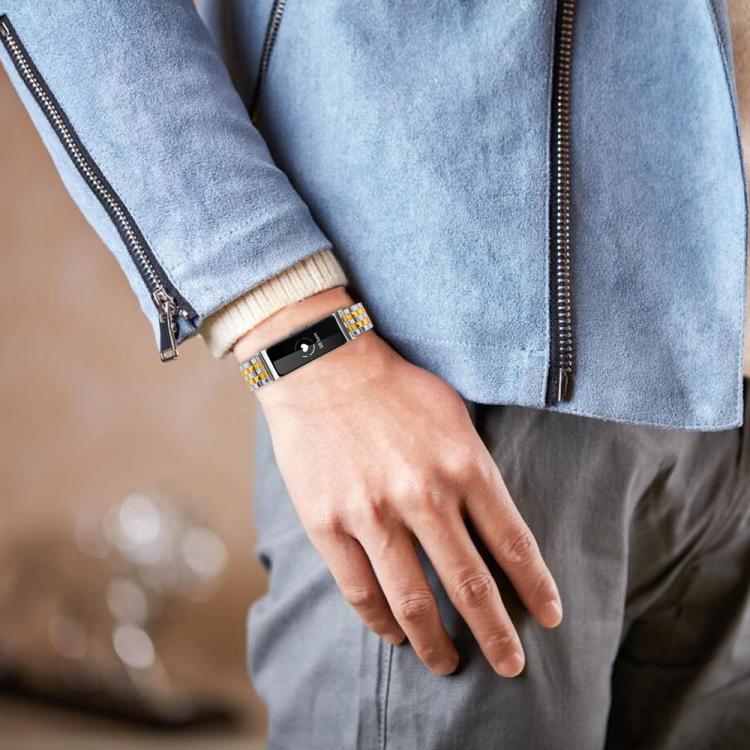 For Fitbit Inspire 1 / Inspire 2 Five Beads Slingshot Buckle Steel Watch Band(Silver Gold)