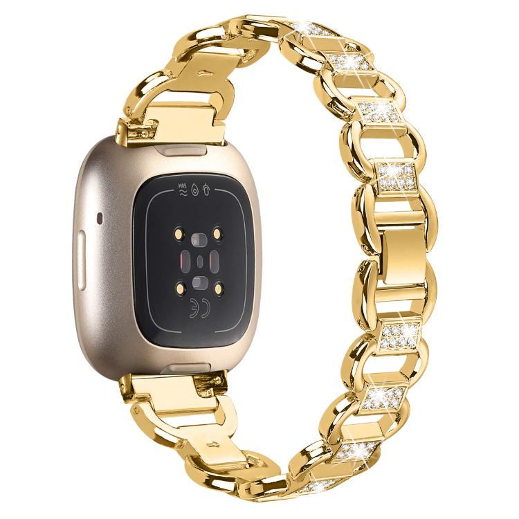 For Fitbit Versa 3 Oval Diamond Stainless Steel Watch Band(Gold)