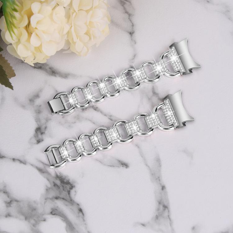 For Samsung Galaxy Watch 7 40mm / 44mm Metal Head Oval Diamond Stainless Steel Watch Band(Silver)