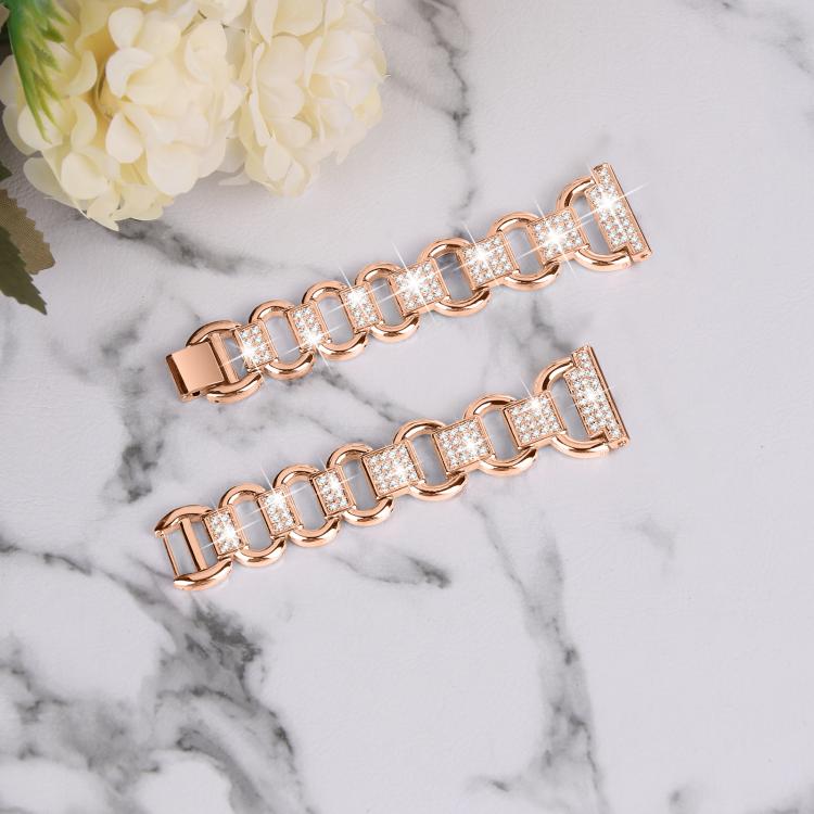 20mm Oval Diamond Stainless Steel Watch Band(Rose Gold)