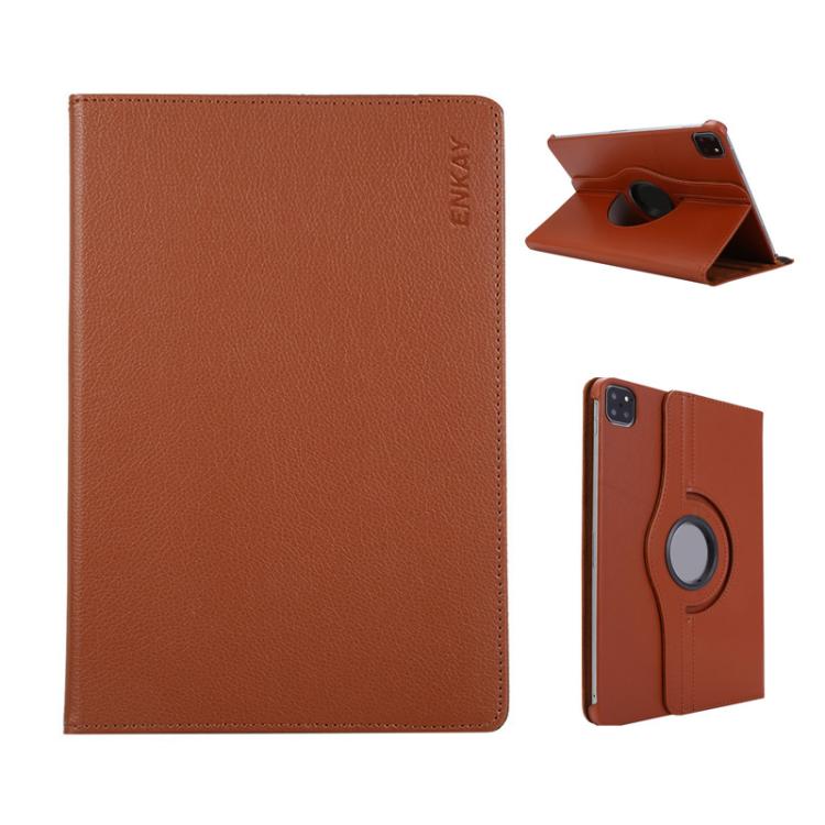 For iPad Air 11 2025 / 2024 / Air 10.9 2022 ENKAY 360 Degree Rotation Litchi Leather Smart Tablet Case(Brown) - free shipping - PMC Jewellery - Order now!