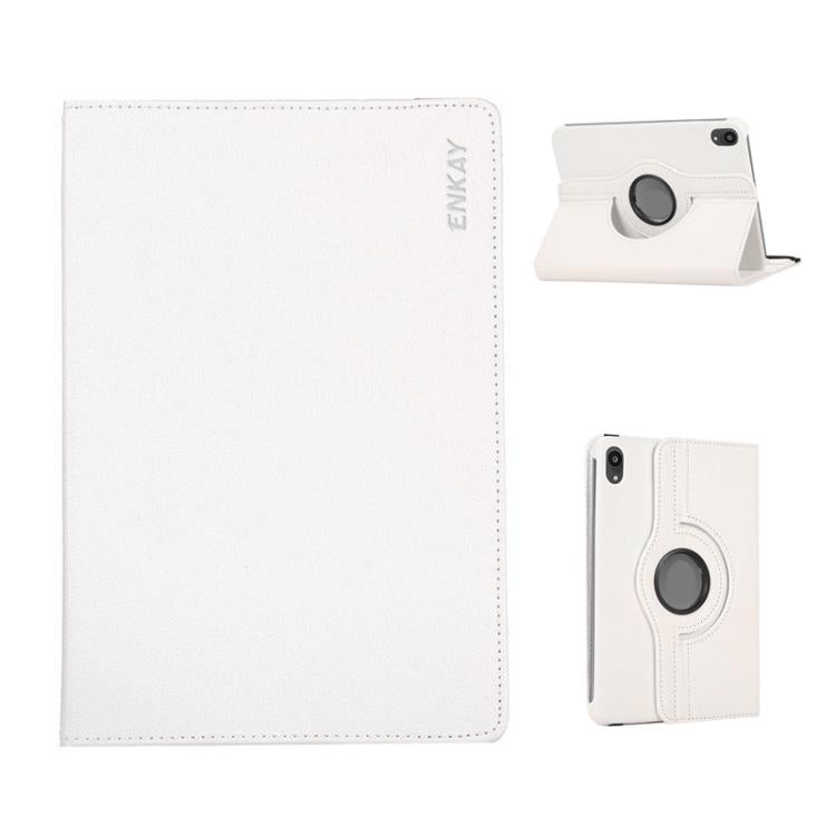 For iPad mini 2024 / mini 6 ENKAY 360 Degree Rotation Litchi Leather Smart Tablet Case(White) - free shipping - PMC Jewellery - Order now!